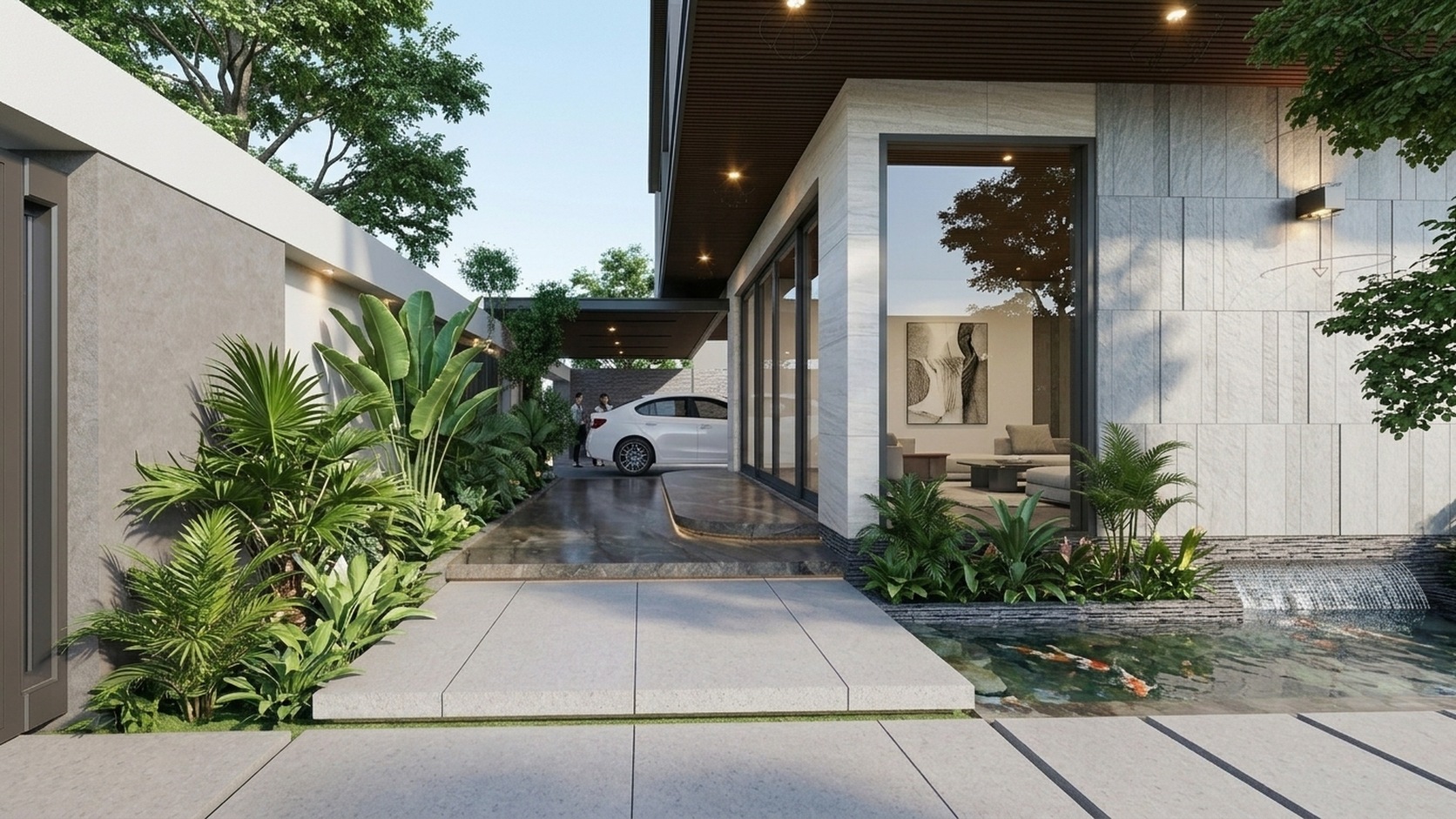 Render hoàn thiện lối sân ngoài trời